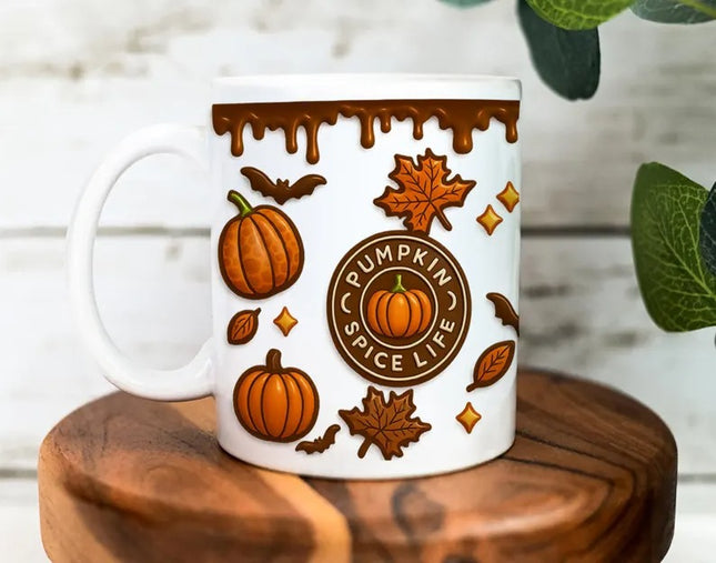 Pumpkin Spice Life Mug, Spooky Vibes Autumn Printed Coffee Cup, Pumpkin Lover Gift