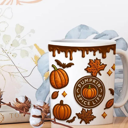 Pumpkin Spice Life Mug, Spooky Vibes Autumn Printed Coffee Cup, Pumpkin Lover Gift
