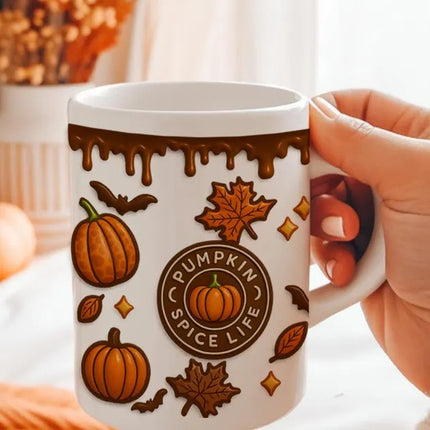 Pumpkin Spice Life Mug, Spooky Vibes Autumn Printed Coffee Cup, Pumpkin Lover Gift