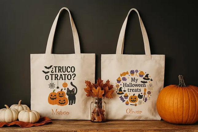 Halloween Trick or Treat Bags, Halloween Candy Bag for Kids, Spooky Pumpkin Totes