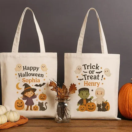 Personalised Halloween Gift Bag, Custom Name Trick or Treat Bag for Kids