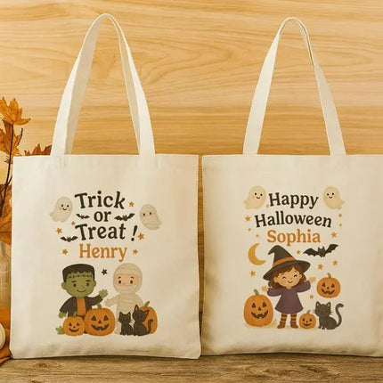 Personalised Halloween Gift Bag, Custom Name Trick or Treat Bag for Kids