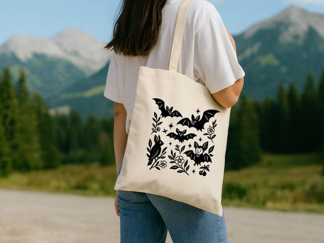 Bat Halloween Tote Bag, Vintage Gothic Bat Witchy Tote Bag, Bat Lover Gift