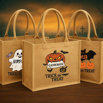 Custom Halloween Trick or Treat Bag for Kids, Name Pumpkin Ghost Printed Bag