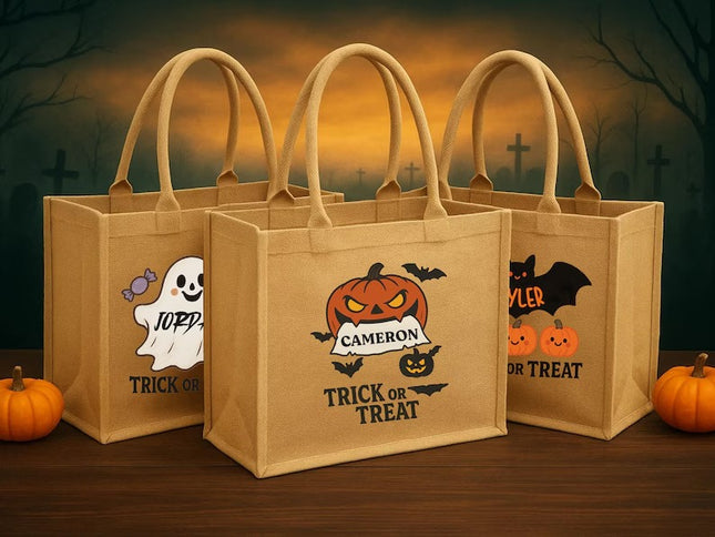 Custom Halloween Trick or Treat Bag for Kids, Name Pumpkin Ghost Printed Bag