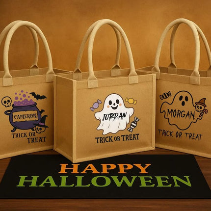 Custom Halloween Trick or Treat Bag for Kids, Name Pumpkin Ghost Printed Bag