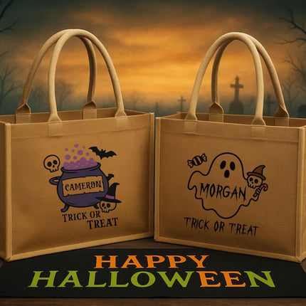 Custom Halloween Trick or Treat Bag for Kids, Name Pumpkin Ghost Printed Bag
