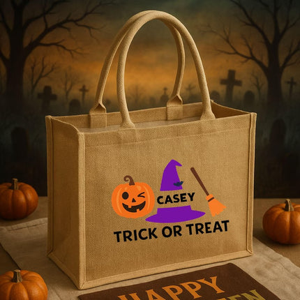 Custom Halloween Trick or Treat Bag for Kids, Name Pumpkin Ghost Printed Bag