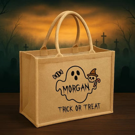 Custom Halloween Trick or Treat Bag for Kids, Name Pumpkin Ghost Printed Bag