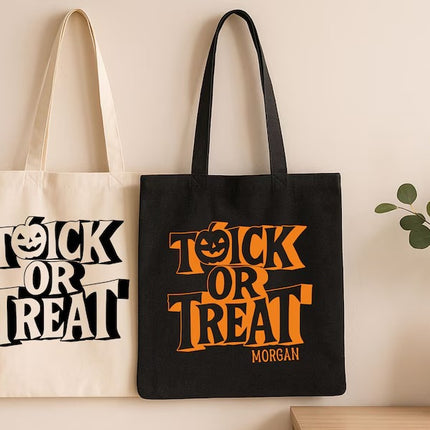 Personalised Trick or Treat Halloween Tote Bag, Halloween Bag Gifts for Her, Spooky Totes