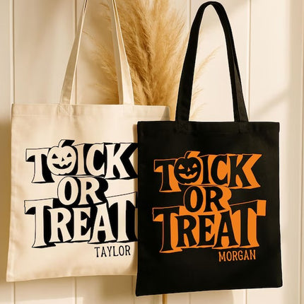 Personalised Trick or Treat Halloween Tote Bag, Halloween Bag Gifts for Her, Spooky Totes