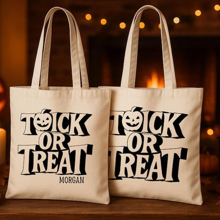 Personalised Trick or Treat Halloween Tote Bag, Halloween Bag Gifts for Her, Spooky Totes