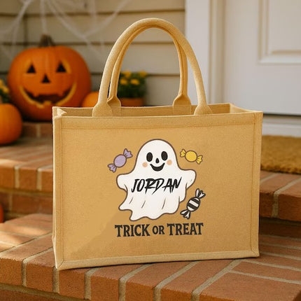 Custom Halloween Trick or Treat Bag for Kids, Name Pumpkin Ghost Printed Bag
