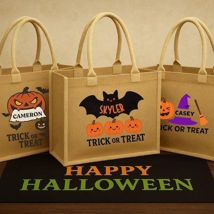 Custom Halloween Trick or Treat Bag for Kids, Name Pumpkin Ghost Printed Bag