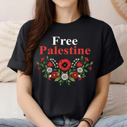 Palestine Floral T-Shirt, Palestine Rose Flowers Crewneck Tees, Human Rights Gifts