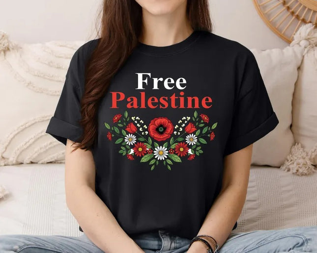 Palestine Floral T-Shirt, Palestine Rose Flowers Crewneck Tees, Human Rights Gifts