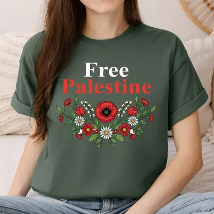 Palestine Floral T-Shirt, Palestine Rose Flowers Crewneck Tees, Human Rights Gifts