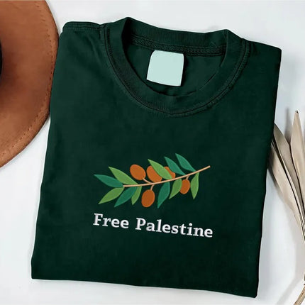 Embroidered Palestine Tshirt, Love Palestinian Shirt, Palestine Olives Tee Tops