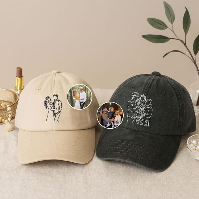Personalised Couple Portrait Hat, Embroidered Sketch from Photo Cap, Gift for Him Her