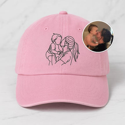 Personalised Couple Portrait Hat, Embroidered Sketch from Photo Cap, Gift for Him Her