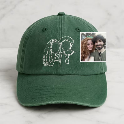 Personalised Couple Portrait Hat, Embroidered Sketch from Photo Cap, Gift for Him Her