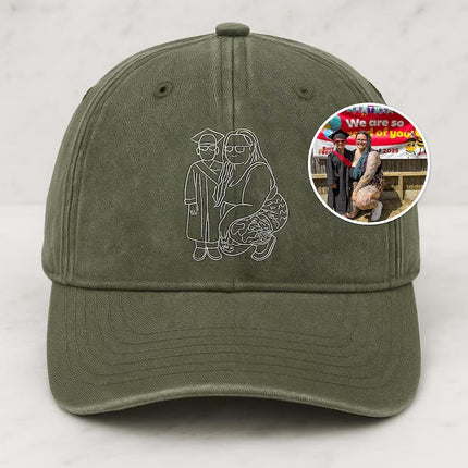 Personalised Couple Portrait Hat, Embroidered Sketch from Photo Cap, Gift for Him Her