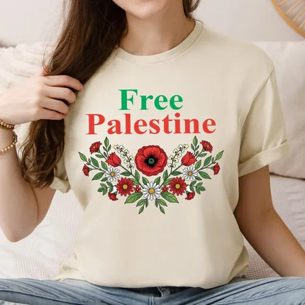 Palestine Floral T-Shirt, Palestine Rose Flowers Crewneck Tees, Human Rights Gifts