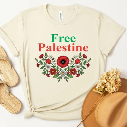 Palestine Floral T-Shirt, Palestine Rose Flowers Crewneck Tees, Human Rights Gifts