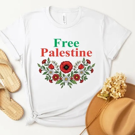 Palestine Floral T-Shirt, Palestine Rose Flowers Crewneck Tees, Human Rights Gifts