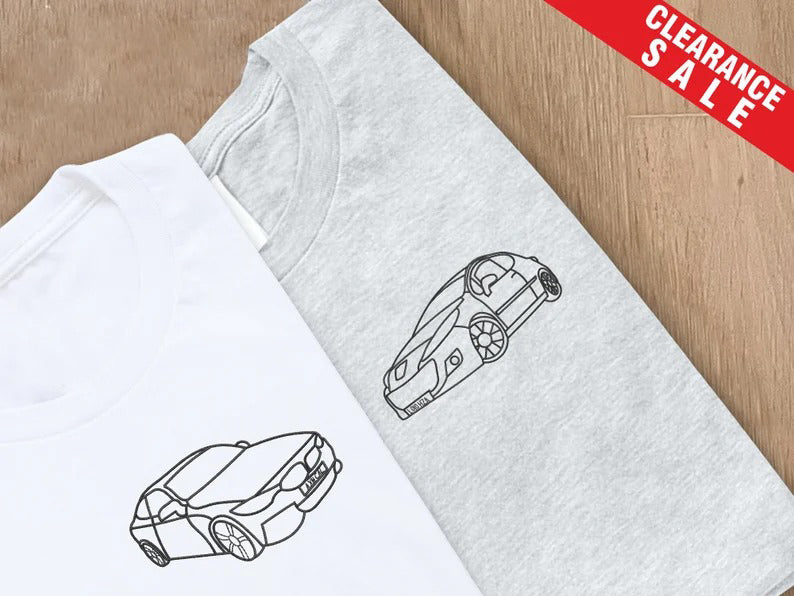 Custom Embroidered Car Outline Shirt, Personalised Car Portrait from Photo T-Shirt, Car Line Art Embroidery Comfy Tees, Gift for Car Lovers