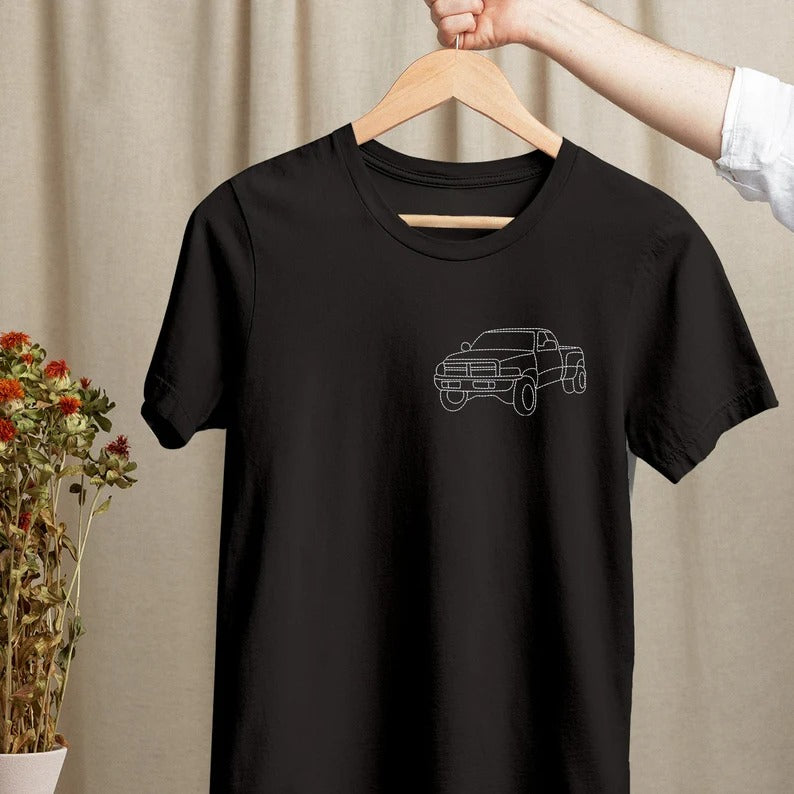 Custom Embroidered Car Outline Shirt, Personalised Car Portrait from Photo T-Shirt, Car Line Art Embroidery Comfy Tees, Gift for Car Lovers