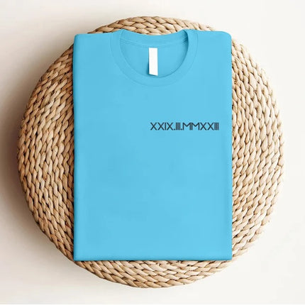 Embroidered Roman Numeral T-Shirts, Personalised Initials Couple Matching Shirt, Custom Wedding Date Tees, Memorial Anniversary Gift for Him