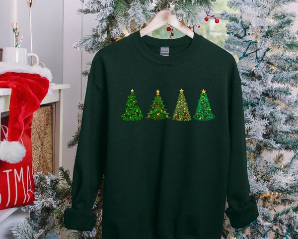 Christmas Trees Sweatshirt, Xmas Crewneck Printed Sweatshirt, Christmas Holidays Jumper, Xmas Pine Trees Sweater, Comfy Christmas Outfits