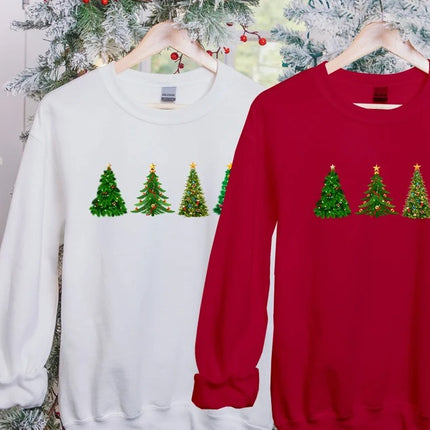 Christmas Trees Sweatshirt, Xmas Crewneck Printed Sweatshirt, Christmas Holidays Jumper, Xmas Pine Trees Sweater, Comfy Christmas Outfits