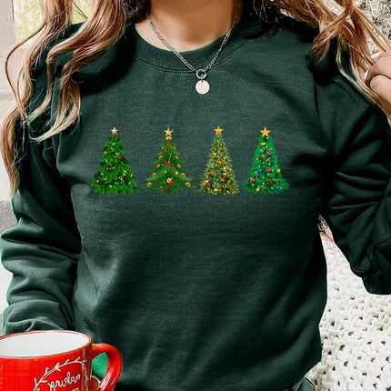 Christmas Trees Sweatshirt, Xmas Crewneck Printed Sweatshirt, Christmas Holidays Jumper, Xmas Pine Trees Sweater, Comfy Christmas Outfits