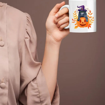 Halloween Cat Mugs, Funny Cat With Knife Printed Mug, 11oz White Ceramic Cat Mugs, Cat Lover Gifts, Halloween Ice Coffee Mug, Halloween Gift