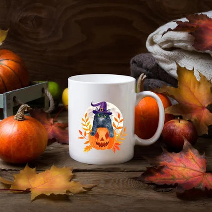 Halloween Cat Mugs, Funny Cat With Knife Printed Mug, 11oz White Ceramic Cat Mugs, Cat Lover Gifts, Halloween Ice Coffee Mug, Halloween Gift
