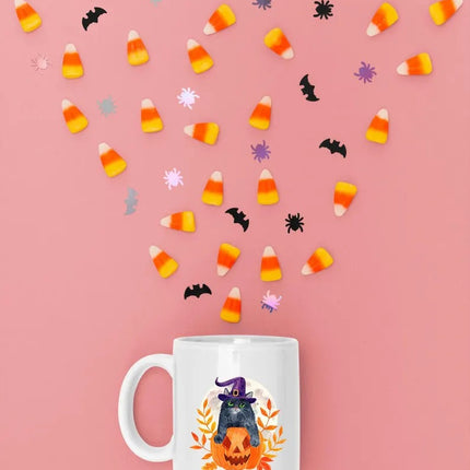 Halloween Cat Mugs, Funny Cat With Knife Printed Mug, 11oz White Ceramic Cat Mugs, Cat Lover Gifts, Halloween Ice Coffee Mug, Halloween Gift