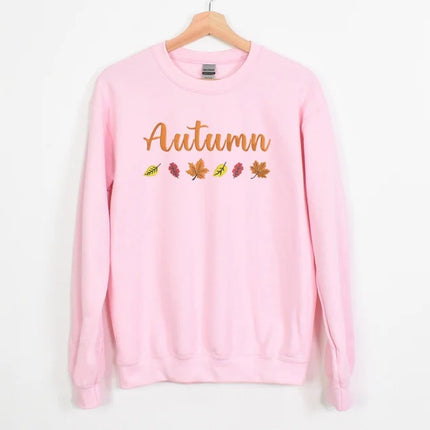 Embroidered Autumn Sweatshirt, Fall Leaves Crewneck Sweatshirt, Vintage Thanksgiving Foliage Jumper, Autumn Season Matching Clothing Gifts