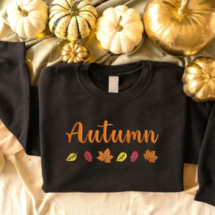 Embroidered Autumn Sweatshirt, Fall Leaves Crewneck Sweatshirt, Vintage Thanksgiving Foliage Jumper, Autumn Season Matching Clothing Gifts