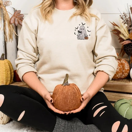 Embroidered Halloween Ghost Sweatshirt, Vintage Fall Ghost Pumpkin Sweater