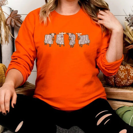 Halloween Ghost Cows Sweater, Vintage Halloween Embroidered Sweatshirt