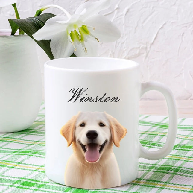 Custom Pet Portrait Photo Mug, Dog Photo and Name Printed Coffee Mug