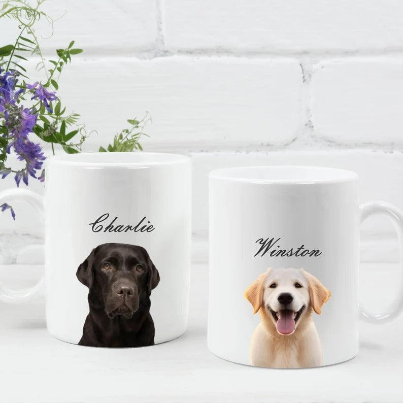 Custom Pet Portrait Photo Mug, Dog Photo and Name Printed Coffee Mug, Personalised Ceramic Pet Lovers Cup, Best Keepsake Gift for Pet Lovers