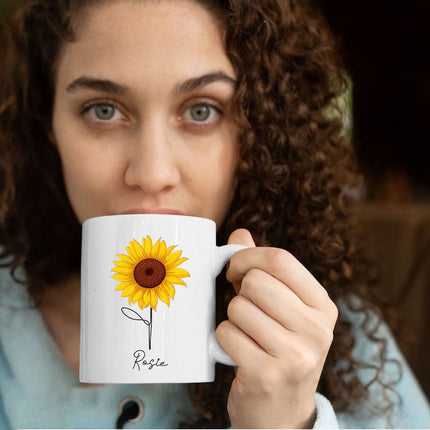 Personalised Name Sunflower Mug, Sunflower Printed White Ceramic Mugs