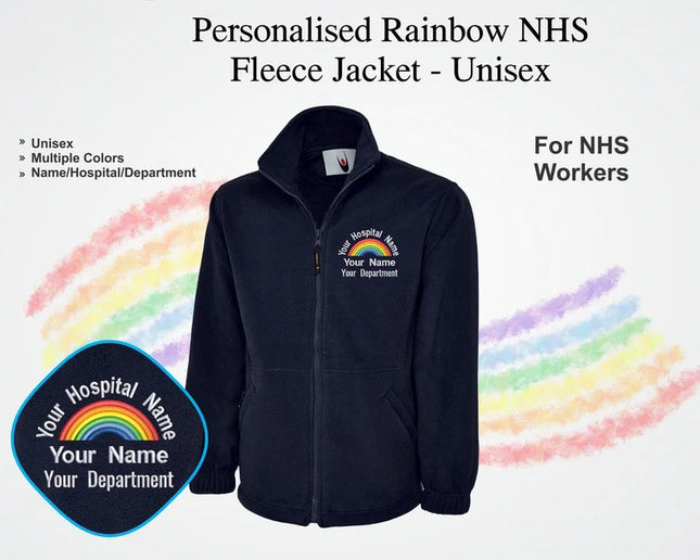 Embroidered NHS Rainbow Fleece Jacket, Custom Name Nurse, Hospital Department Jacket