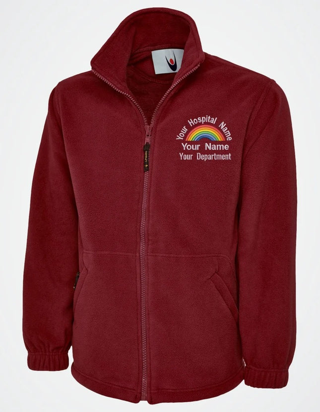Embroidered NHS Rainbow Fleece Jacket, Custom Name Nurse, Hospital Department Jacket