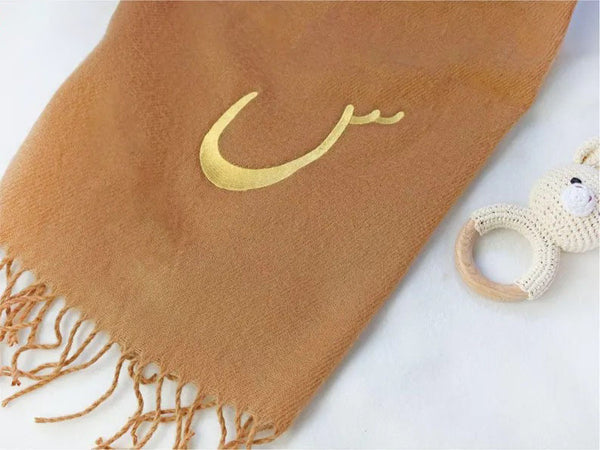 Personalised Arabic Initial Scarf, Embroidered initial Scarves, Classic Woven Warm Oversized Scarves, Winter Scarf, Birthday Gift For Wifey