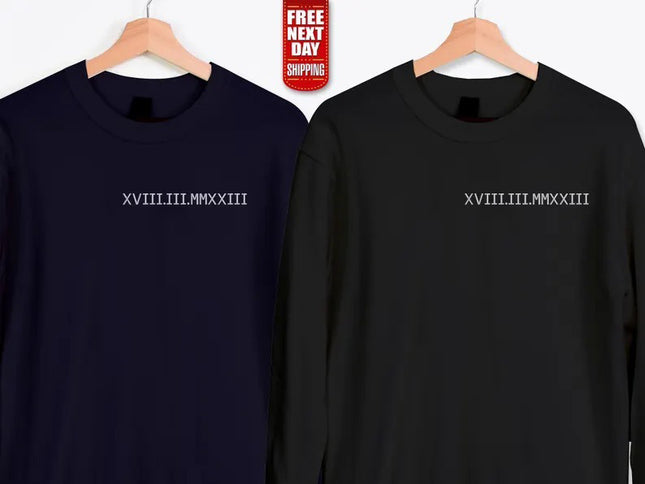Embroidered Matching Roman Numeral Sweatshirt, Custom Anniversary Date Couple Tops