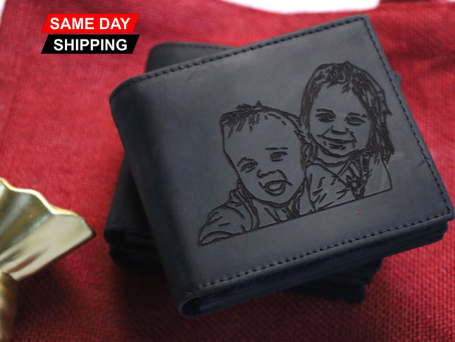 Custom Photo Leather Wallet for Mens, Personalised Photo Engraving Leather Wallet